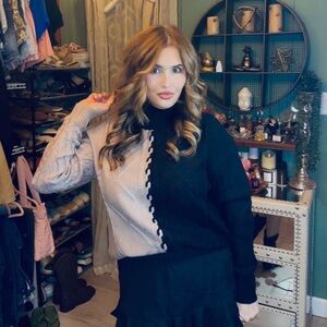 Color Block Cable Knit Mock Neck 
Sweater| Chunky Knit| Pullover Patchwork NWT